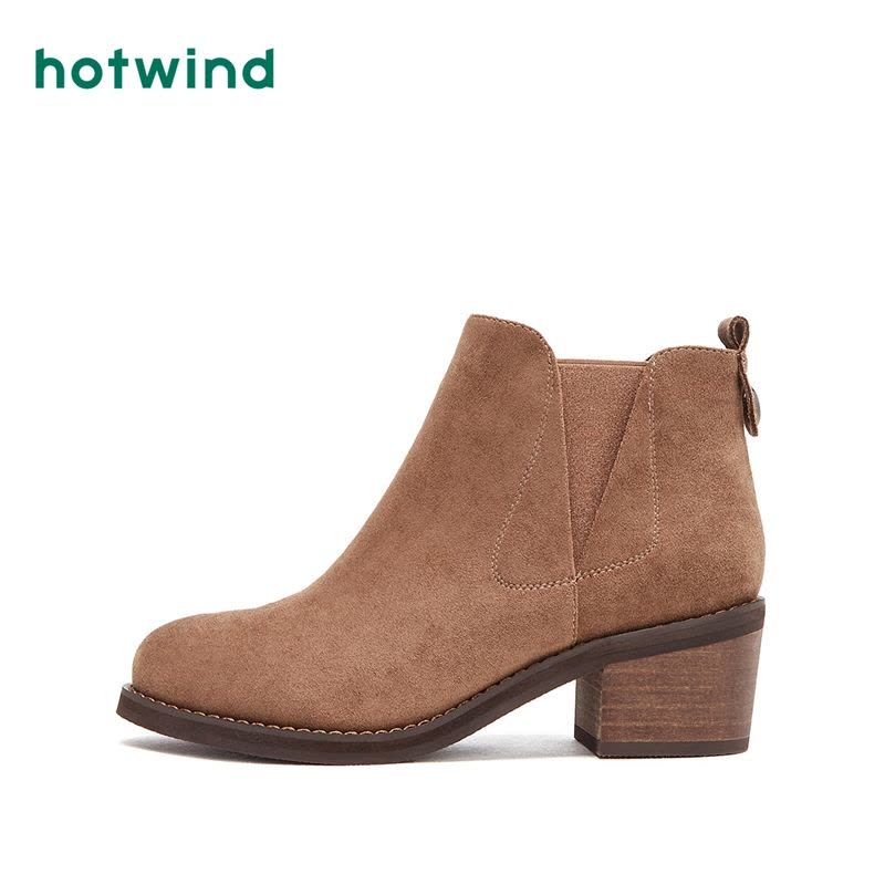 热风hotwind新款优雅时尚粗跟女士短靴圆头切尔西靴H84W8826图片