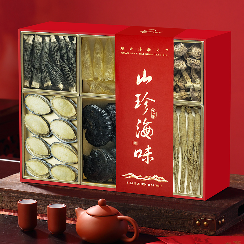 菌益(junyi) 山珍海味干货礼盒(红款六拼)316g高清大图