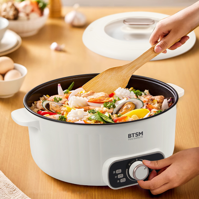 BTSM多用途电锅 百变料理锅电煮锅多功能蒸煮煎炒炸一体电热锅宿舍学生煮面锅家用电火锅电炒锅炒菜-BTZL-J1521!高清大图