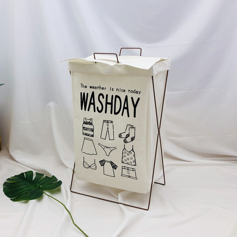 可折叠收纳筐手提脏衣篮支架 防水超大号脏衣篮脏衣篓玩具储物箱 带盖白衣服图铁架