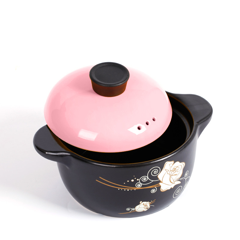 富昱景砂锅 炖锅家用2.8L 陶瓷燃气明火 耐热耐高温 煲汤养生锅汤锅汤煲直径22cm 玫瑰粉盖