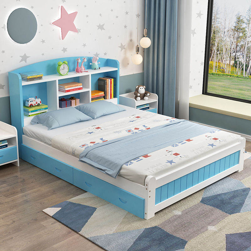 儿童实木床带书架