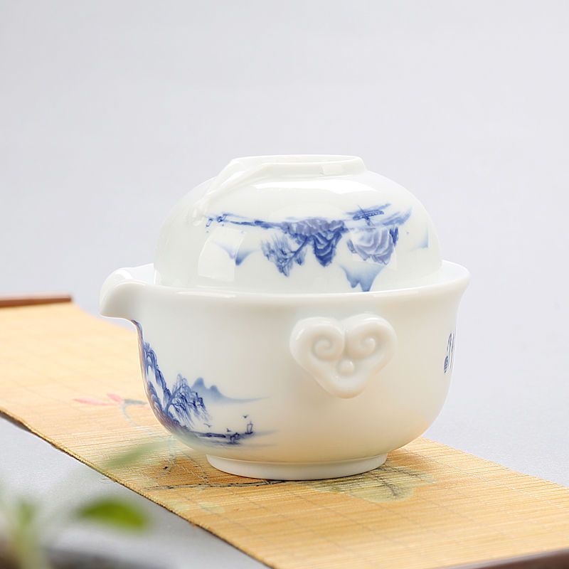 快客杯 陶瓷旅行茶具套装便携式简约泡茶壶户外功夫茶具一壶一杯 莲开并蒂