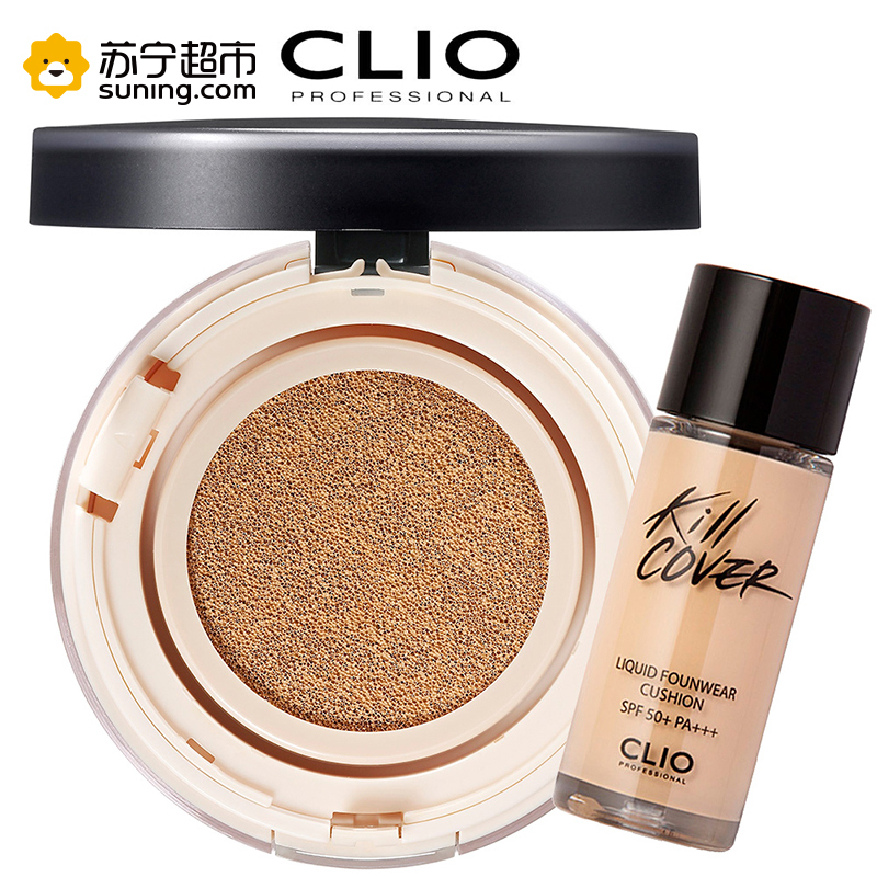CLIO 珂莱欧 无瑕水润气垫粉底粉底液 经典版套装 4#自然肤色(含气垫粉底bb霜15g+替换装20g 适合各种肤质)