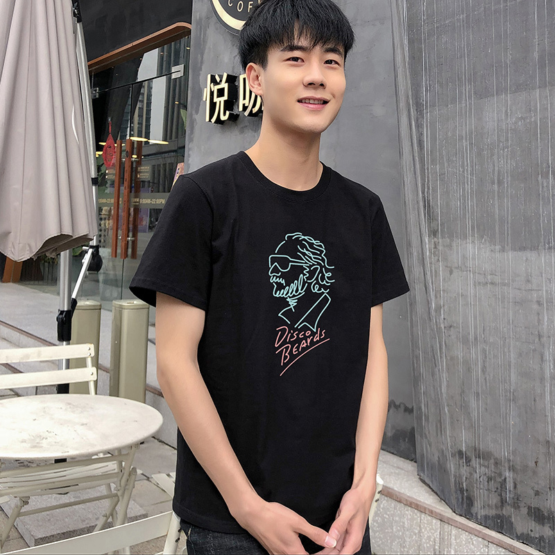 拓路者2020夏季短袖男装新款人物素描印花ins原宿BF宽松潮流男士T恤百搭