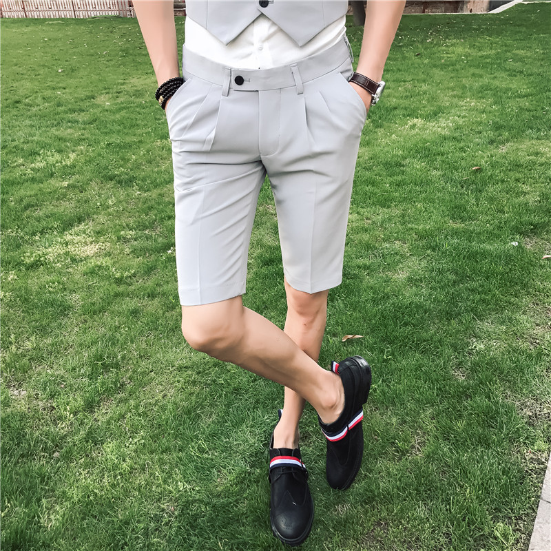 五分裤男夏季年轻韩版修身纯色短裤英伦风休闲小脚裤帅气中裤西裤