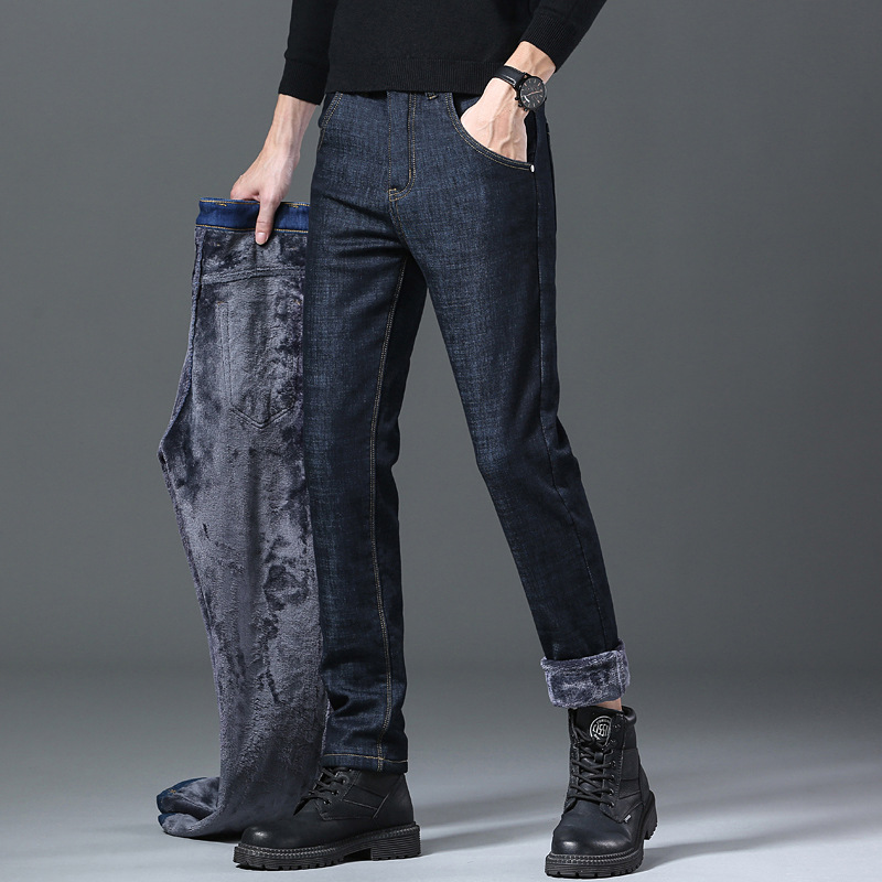 北方青年裤子高端加绒牛仔裤男春秋弹力柔软常规男款牛仔裤_211高清大图
