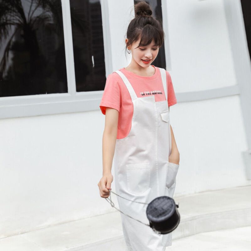 拉夏贝尔两件套连衣裙女装夏韩版时尚潮流学生T恤背带裙子套装