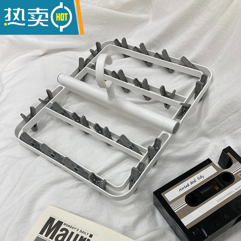 敬平袜子架多功能晾衣架多夹子晒衣夹宝宝儿童内衣晾晒架晾袜子器 袜夹-白橙6夹 1个高清大图