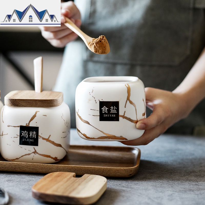 轻奢北欧陶瓷调料盒厨房调味罐子油盐味精佐料调味料瓶套装收纳盒 三维工匠高清大图