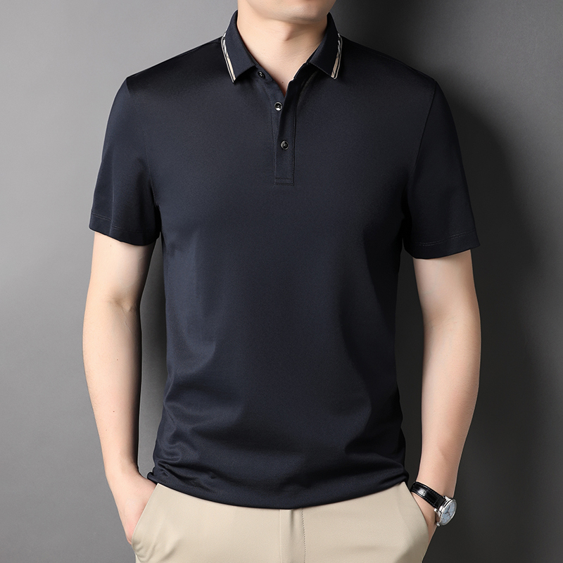莱诗伯特桑蚕丝纯色男士短袖t恤夏季青年短袖上衣 冰丝半袖polo衫