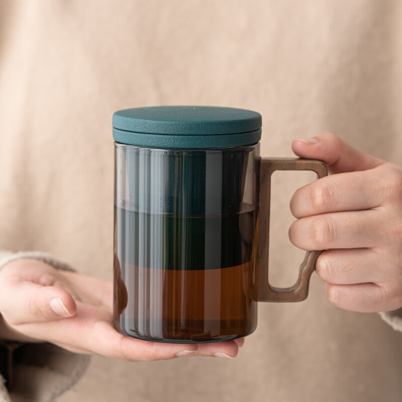 苏氏陶瓷/SUSHI CERAMICS J0900 青灵玻璃泡茶杯绿色陶瓷内胆过滤茶隔水杯中国风文创伴手礼高清大图