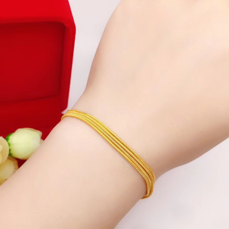 新款仿越南沙金手链女 24K镀金仿黄金手链多线蛇骨链细手链不掉色 均色