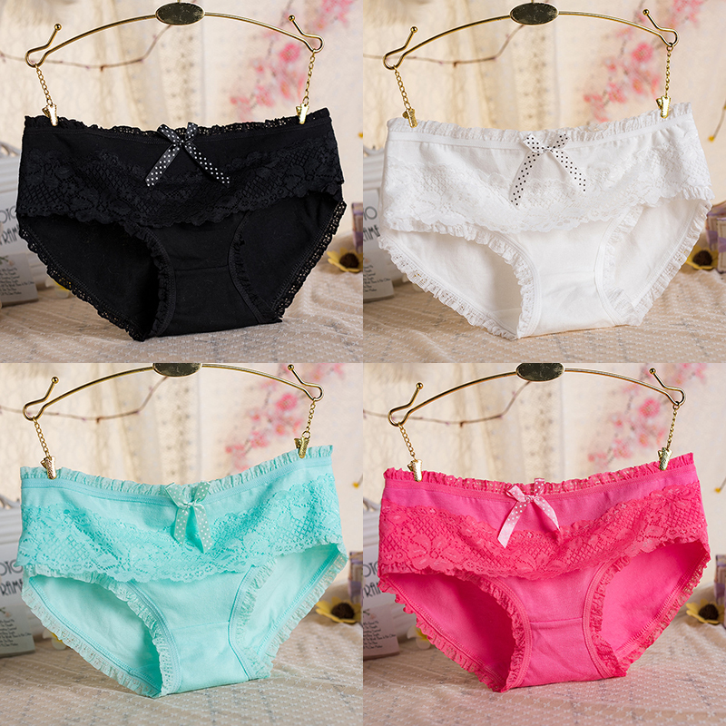suntek女士棉蕾丝三角内裤少女生女式女孩透气性感低腰棉底裤短裤头