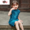 绿彩虹光儿童旗袍夏季薄款中国风女宝宝连衣裙蓝色苎麻汉服女童唐装女孩裙裙子