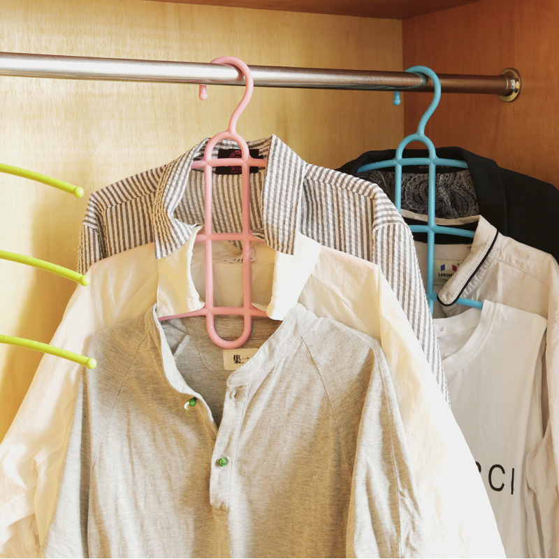 2组装魔术三层防滑塑料衣架鱼骨型多层衣服晾衣架衣柜挂衣架衣撑qh
