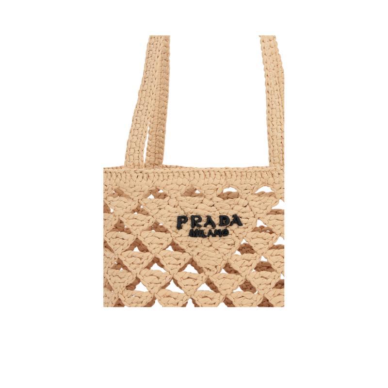 普拉达(PRADA)女士钩编托特包镂空设计时尚百搭配饰休闲手提包