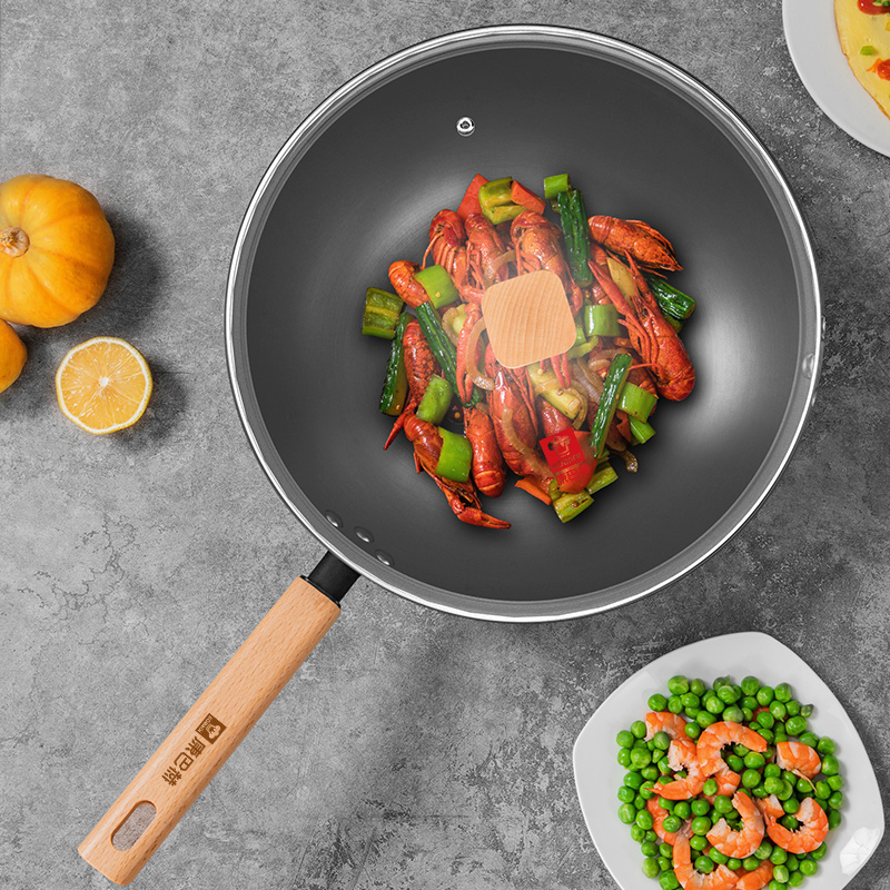 康巴赫(KBH)精铁不生锈炒锅KGS-C32BA 32cm大直径通用炉灶有盖设计 无涂层不易粘锅高清大图