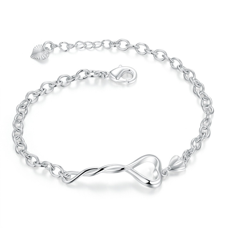 H364Fashion Bracelet 时尚扭曲心型手链欧美外贸镀925纯银女首饰送女朋友七夕情人节礼物