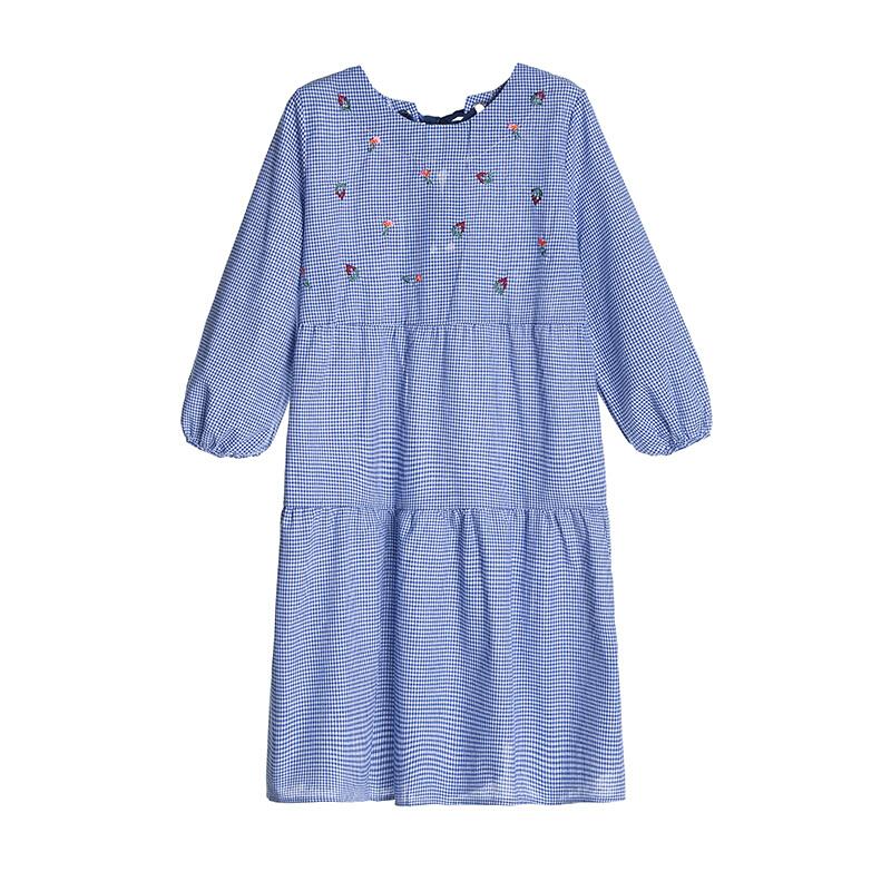 迪鲁奥(DILUAO)孕妇裙子秋季长袖上衣新款韩版中长款棉麻宽松A字裙秋孕妇连衣裙 蓝色