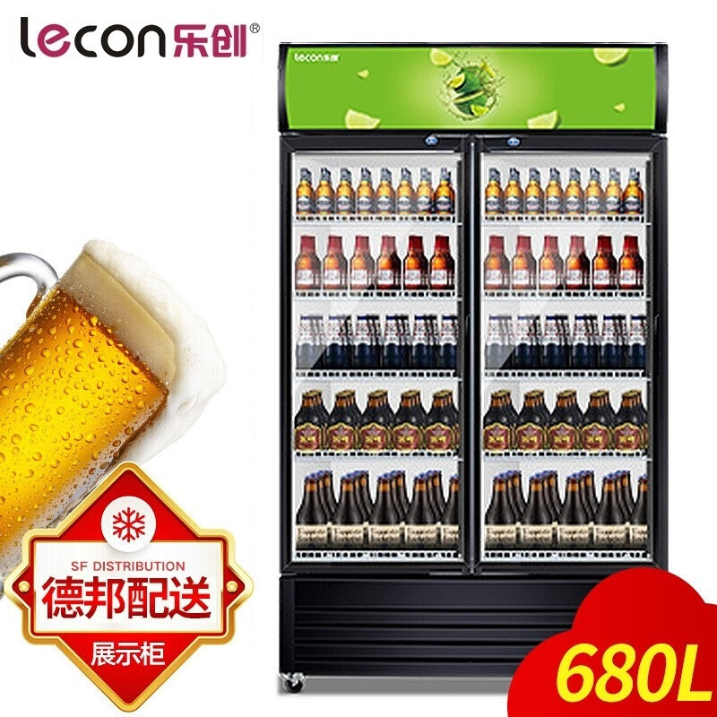 乐创(lecon) 饮料柜展示柜冷藏柜立式冰柜商用冰箱饮品啤酒蔬菜水果保鲜冷柜鲜花柜陈列柜 双门风冷下机组普通门绿黑色