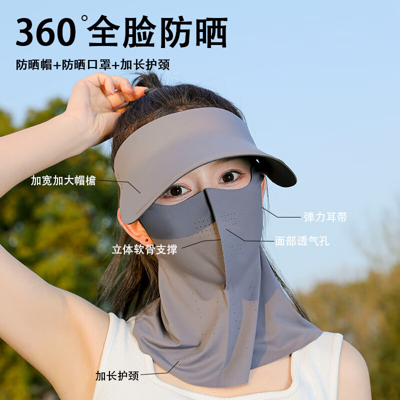 谋福 防晒面罩女 夏季遮阳帽骑行口罩[二合一防晒黑色长款]高清大图