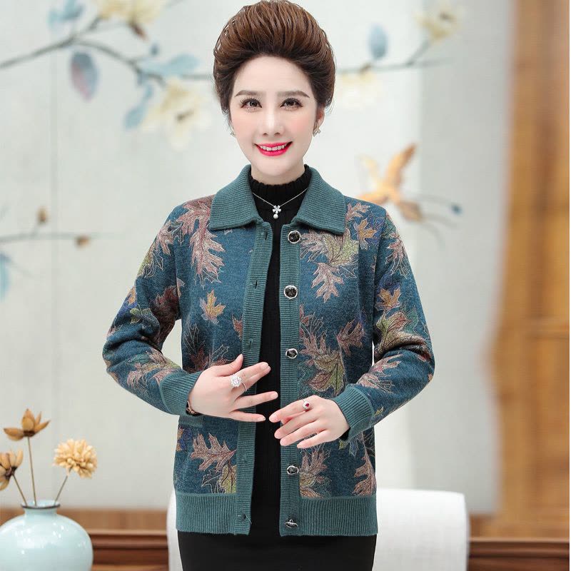 品牌送礼妈妈装羊绒衫女中老年奶奶宽松加大码毛衣本命年老太太开衫女羊绒开衫女印花毛衣女中老年人保暖羊毛衫加绒外套图片