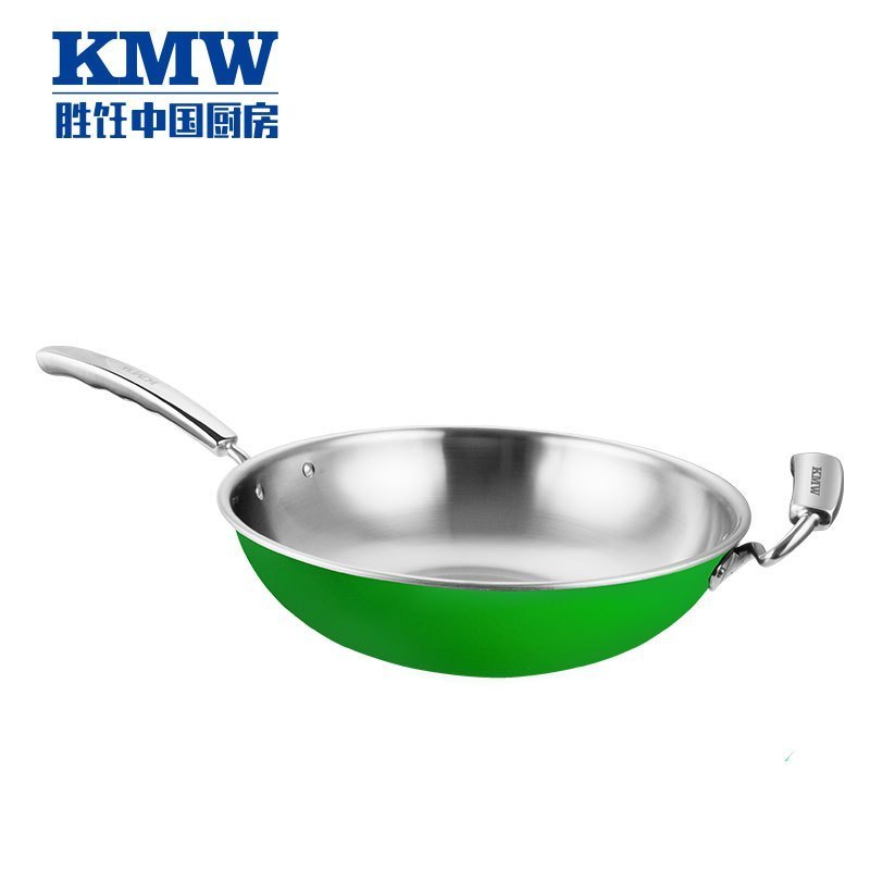 KMW炒锅绿鼎炒锅(苹果绿)Gpotl11-10 304不锈钢 绒光工艺 创新支架可立锅盖 炫彩易洁 锅具32cm炒锅高清大图