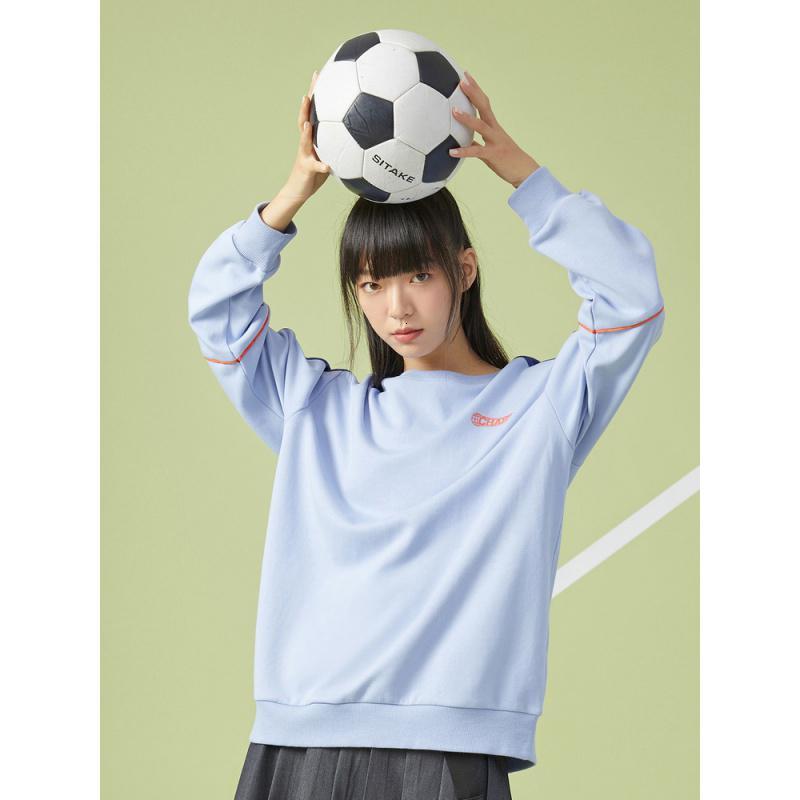 [1件5折价:104.5]美特斯邦威卫衣女秋冬新款休闲宽松圆领撞色拼接运动女士上衣