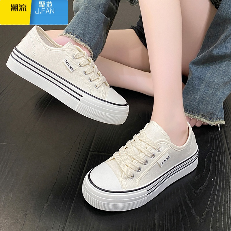 聚范夏季超火厚底帆布鞋女款2023新款夏款小众休闲板鞋布鞋球鞋小白鞋