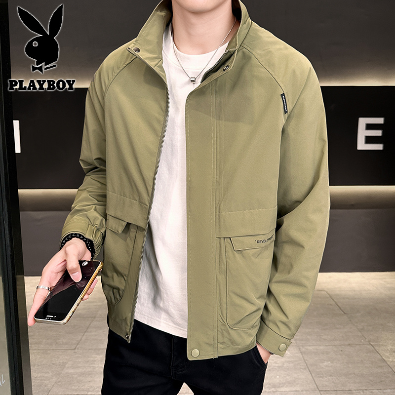 花花公子新款高品质字母刺绣青年立领夹克外套高清大图