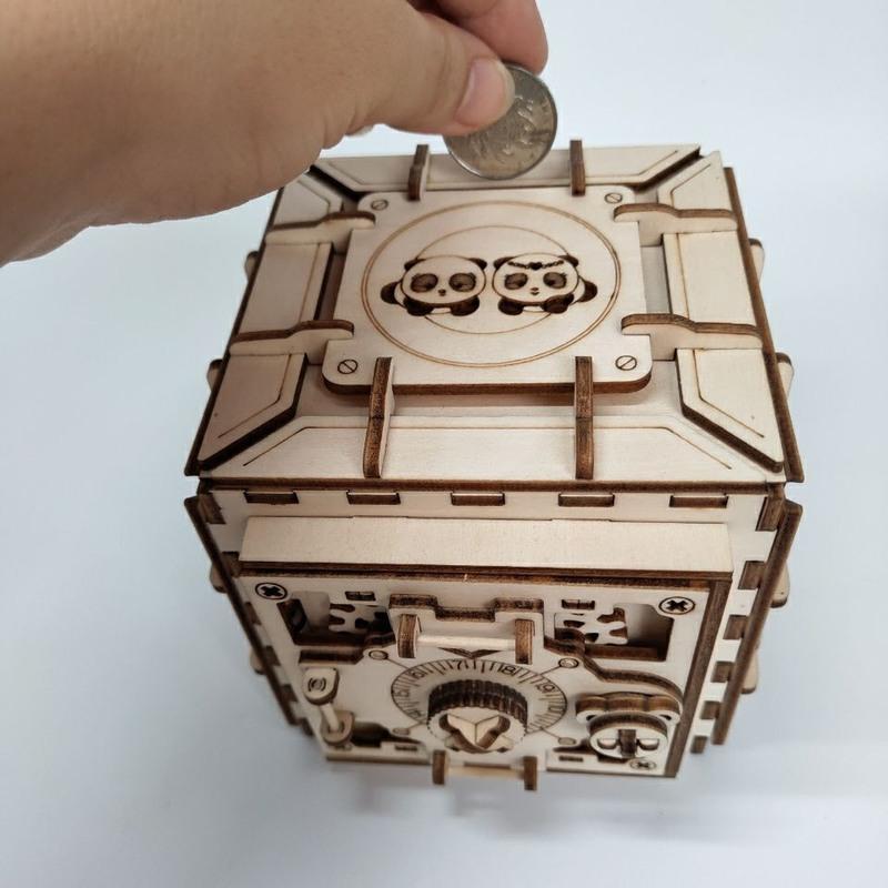 木质机械转动模型儿童DIY拼装创意玩具存钱罐迷你小密码箱保险箱 未拼装送工具