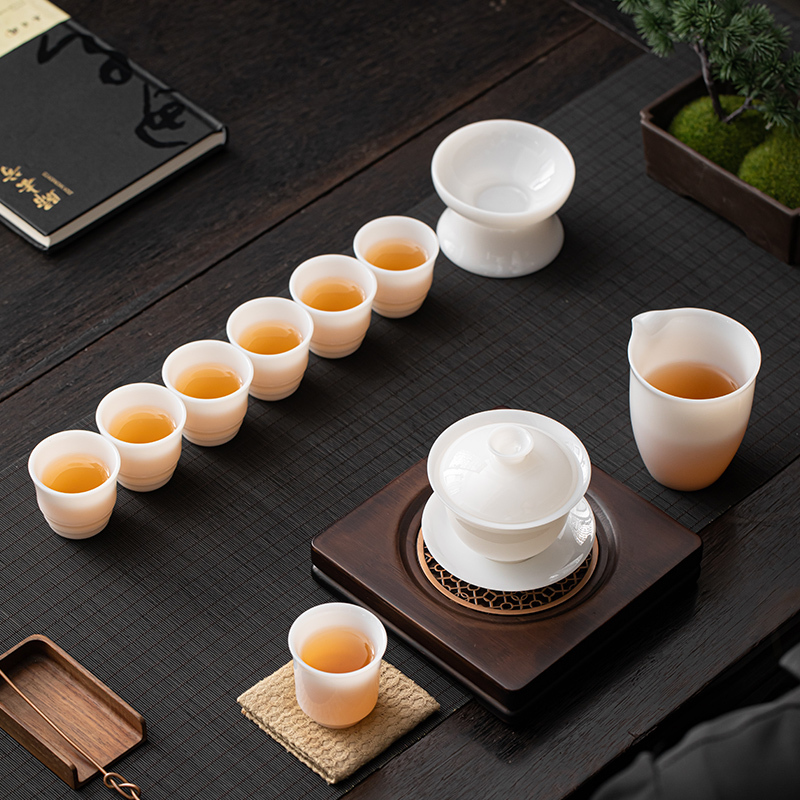 苏氏陶瓷(SUSHI CERAMICS)功夫茶具冰种玉白瓷薄胎羊脂玉厚润如玉高冰款套组