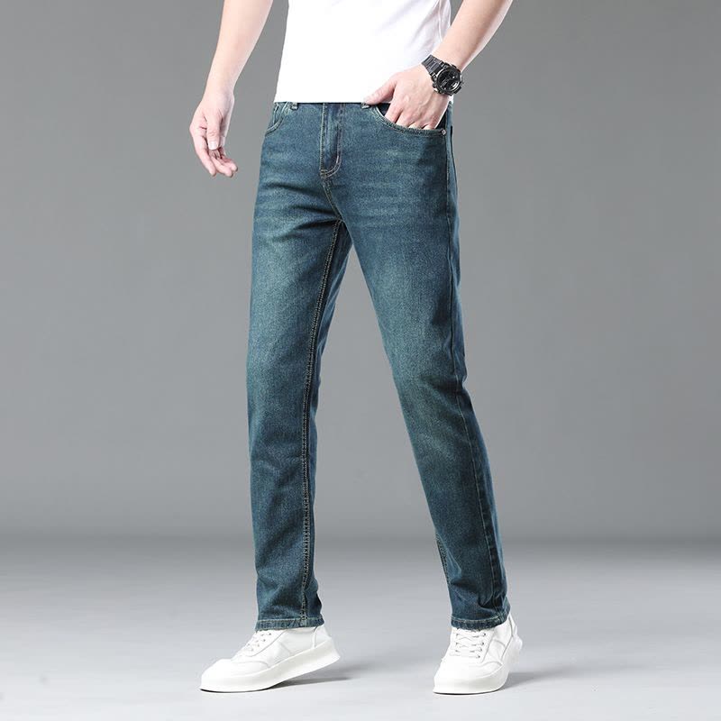 金盾(KIN DON)秋冬款厚款牛仔裤男直筒修身裤冬天纯棉男裤新款休闲裤潮流男士长裤子图片