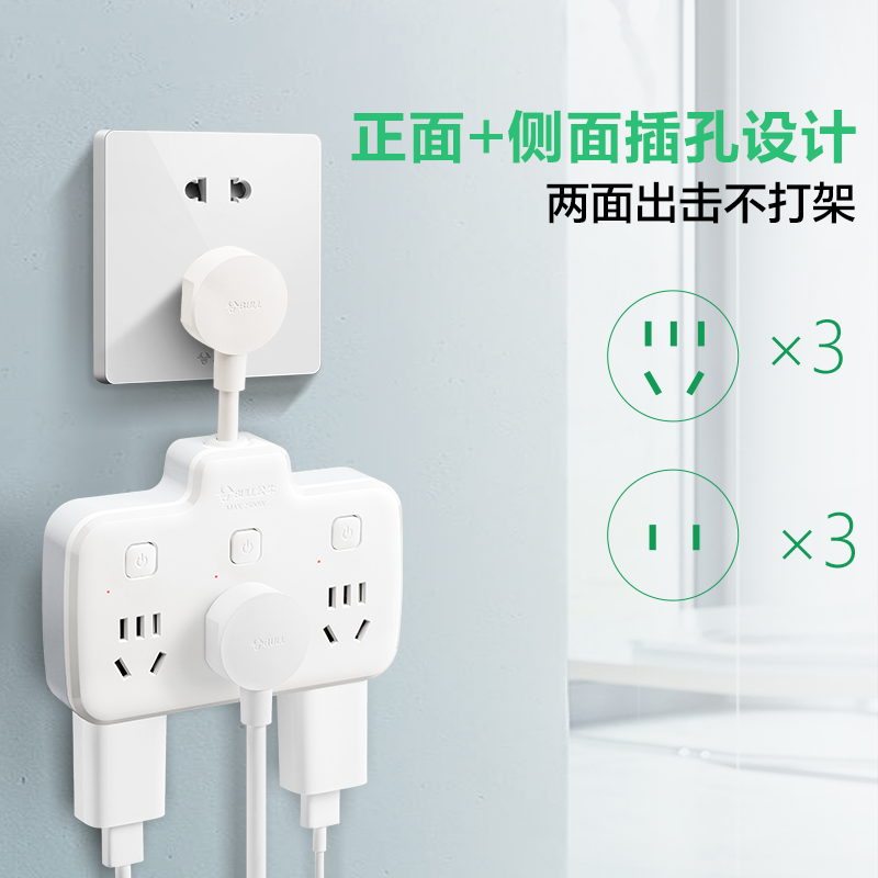 公牛插排柔线分控快充插座转换器带usb充电家用宿舍延长神器排插高清大图