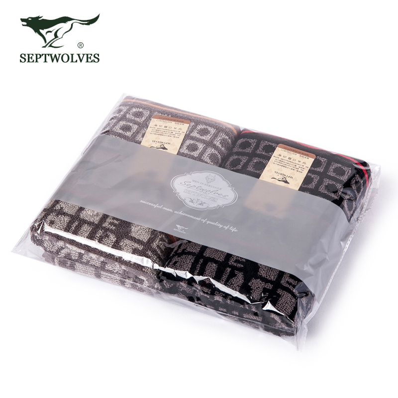 七匹狼(SEPTWOLVES)丹尼之约纯棉毛巾 高档商务洗脸巾 单条净重100g 两条装(卡其色+黑色) 34*72