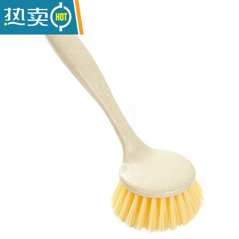 敬平长柄厨房用刷锅器洗碗刷子厨房水槽灶台去污不易沾油清洁锅刷子 小麦秸秆锅刷米黄色-1个装高清大图