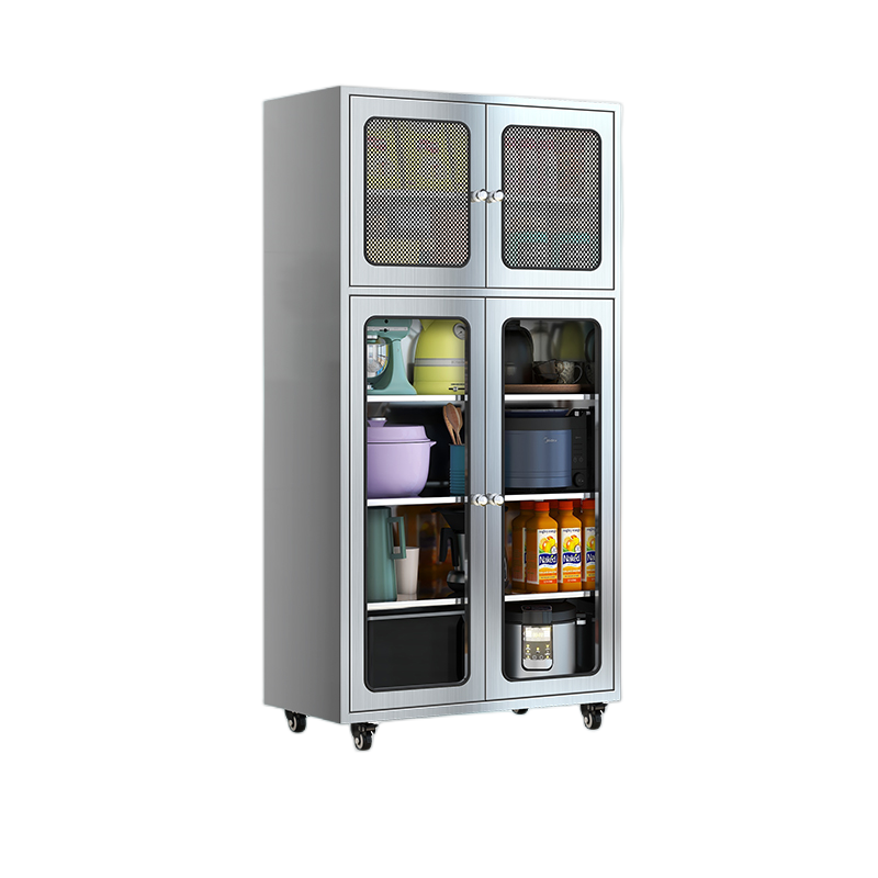 鑫环境 不锈钢厨房橱柜1560*700*400mm 碗柜置物架家用多功能锅具碟盘调料收纳储物柜 900宽钢化玻璃门