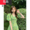 YIBUSHENG2024年新款小个子法式洋气甜美绿色泡泡袖碎花v领连衣裙子女季