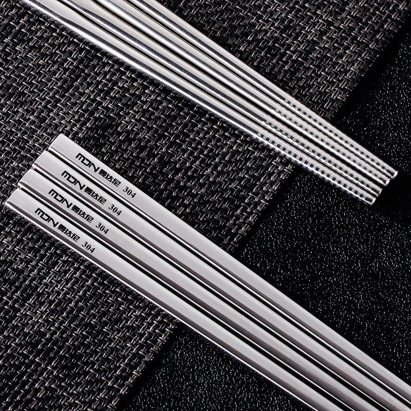 304不锈钢筷子合金银铁快子10双家用餐具套装 304加粗筷子10双