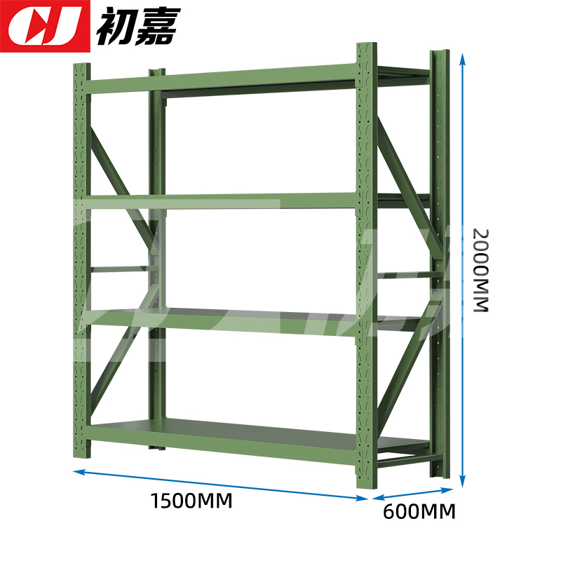 初嘉(CJ)仓储货架库房置物架中型货架军绿色主架1500*600*2000mm/200kg高清大图