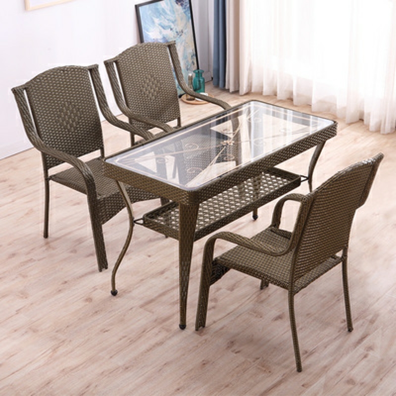 三金鑫 藤桌椅阳台桌椅藤椅现代简约休闲户外椅子茶几组合靠背椅 长方形一桌三椅（古铜色）