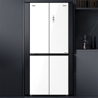 美的十字对开门四门风冷无霜零距离嵌入式一级能效底部散热家用电冰箱 433升BCD-433WUSGPZM极地 白