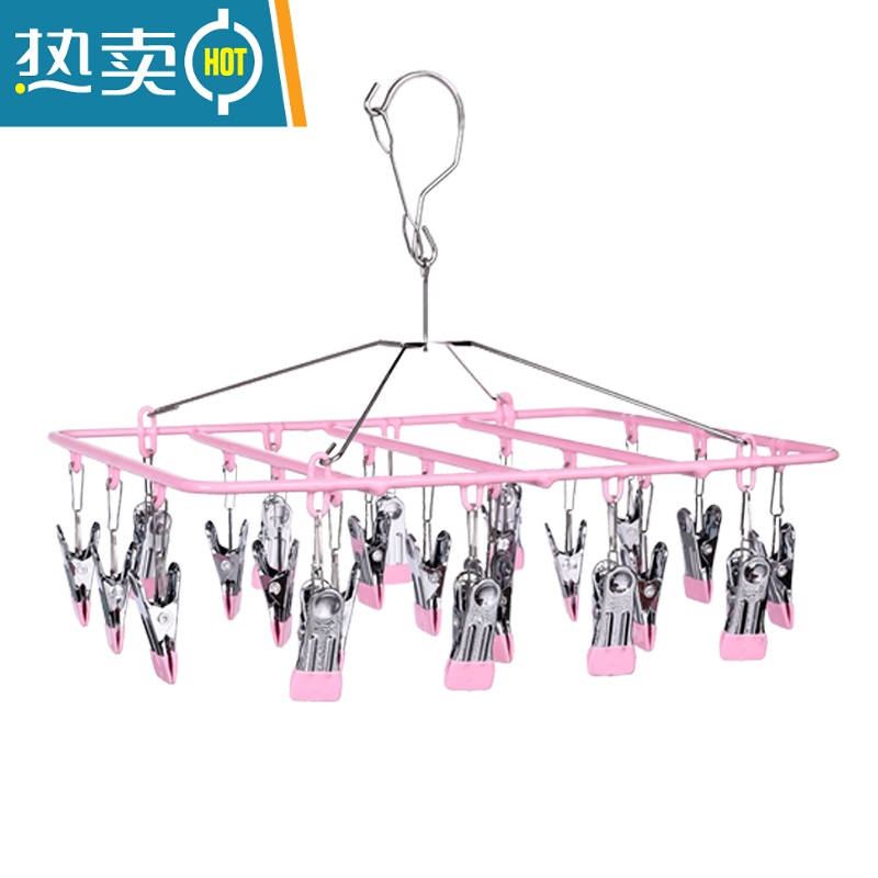 敬平袜子凉衣架多功能阳台晒袜架晾内衣多夹子器儿童家用不锈钢挂衣 10夹_防风_墨绿 1个衣夹高清大图