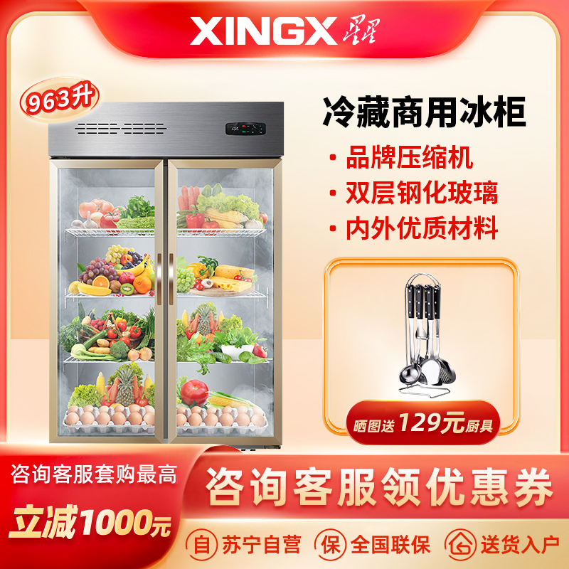 星星(XINGX)963升大两门冷藏商用冰柜厨房冰箱商用麻辣烫展示柜冷藏保鲜冰柜双门点菜柜(铜管制冷)BC-1000YE高清大图