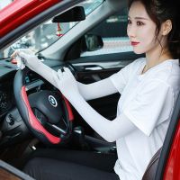 漏二指手套半指女薄款长护臂露指防紫外线夏季开车半截防晒手袖子 浅灰