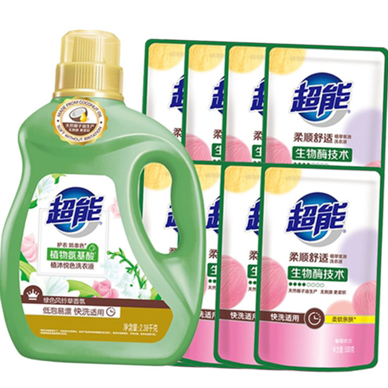 超能植沐悦色洗衣液+柔顺舒适洗衣液(补充装)(新疆、青海、西藏不发货) 2.38kg+500g*8袋高清大图
