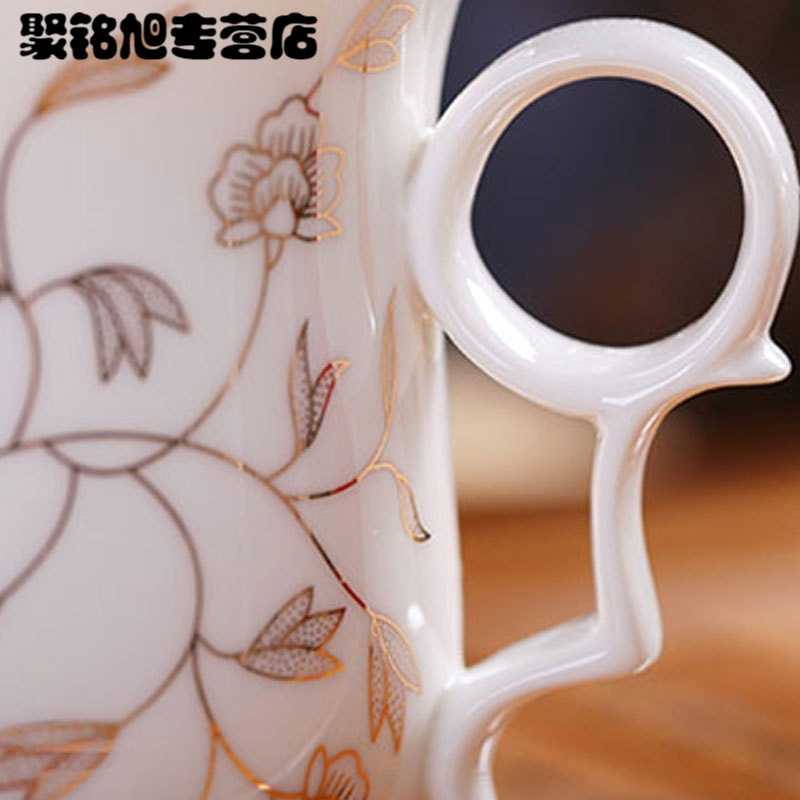 茶杯陶瓷过滤杯带盖泡茶杯子办公室茶具大水杯家用青花瓷杯生活日用家居器皿水具水杯创意简约玻陶瓷杯