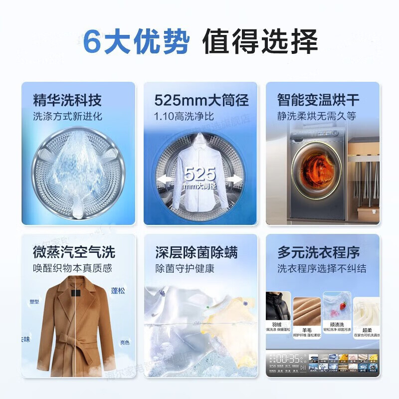 海尔(Haier)滚筒洗衣机全自动精华洗超薄洗烘一体机一级能效智能投放10KG大容量大筒径变频G10028HBD14LS高清大图