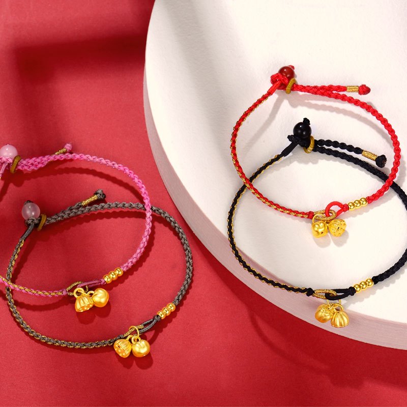 letrange古法黄金好事连连手链足金转运珠莲蓬吊坠金珠两世欢纯金编织